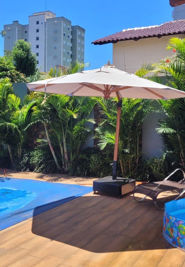 Ombrelone Lateral Giratório inclinação 360º redondo 3m com base fibra