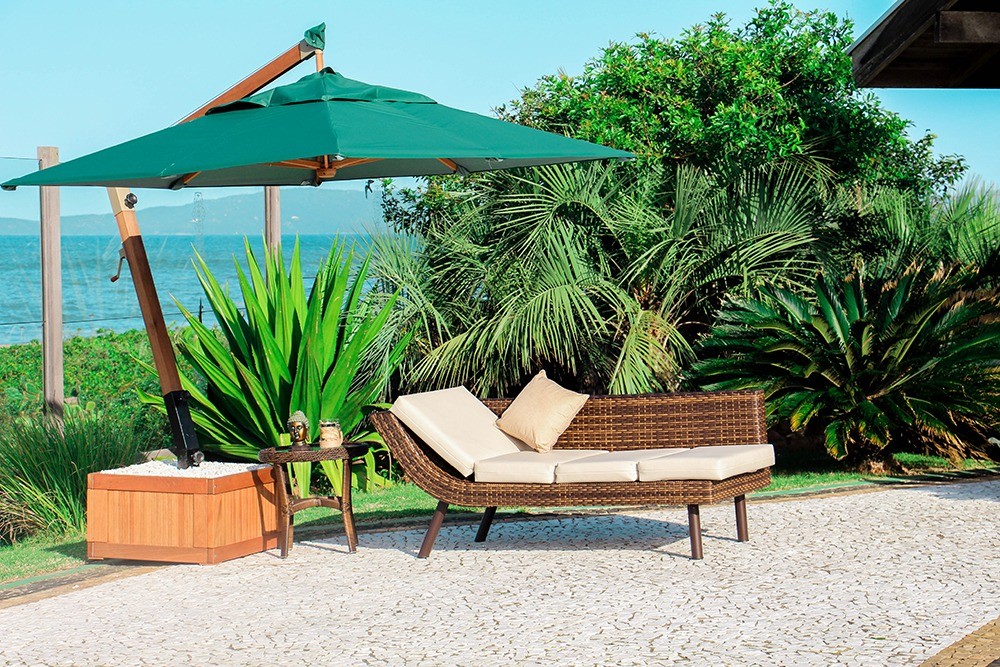 Ombrelone Slim Lateral  2.4m x 2.4m quadrado com floreira - Cor VERDE MILITAR