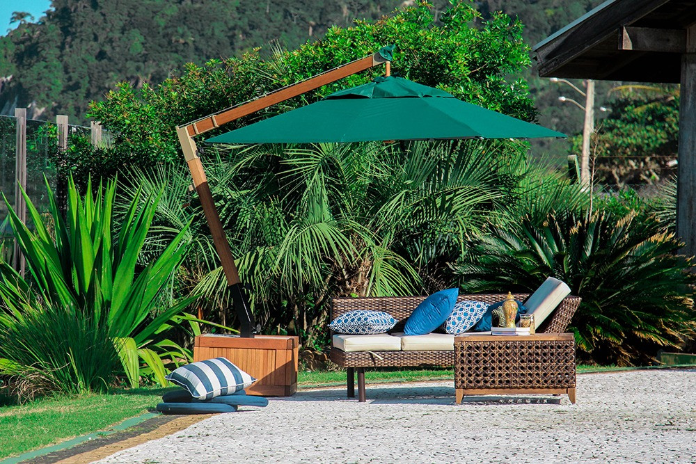 Ombrelone Slim Lateral  2.9m Redondo com floreira - Cor VERDE MILITAR