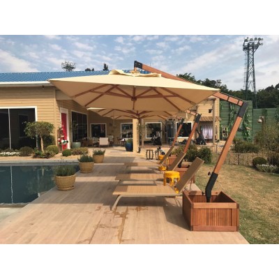 Ombrelone Slim Lateral  2.4m x 2.4m quadrado com floreira cor CREME