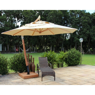 Ombrelone Slim Lateral  2.9m Redondo com base de concreto com revestimento  em madeira - Cor CREME